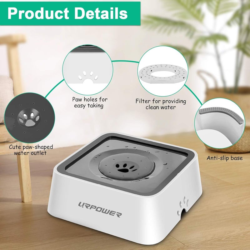 URPOWER 2.5L Dog Water Bowl 85oz Large Capacity Dog Bowls No Spill Pet Water Dispenser for Messy Drinkers Splash Proof Slow Feeder Vehicle Carried Travel Bowl for Dogs, Cats &Pets - Image 5